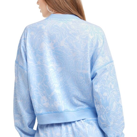 CHAMPION Women's Campus-Print French Terry Crewneck Blue and White Sweater NWT - Picture 3 of 5